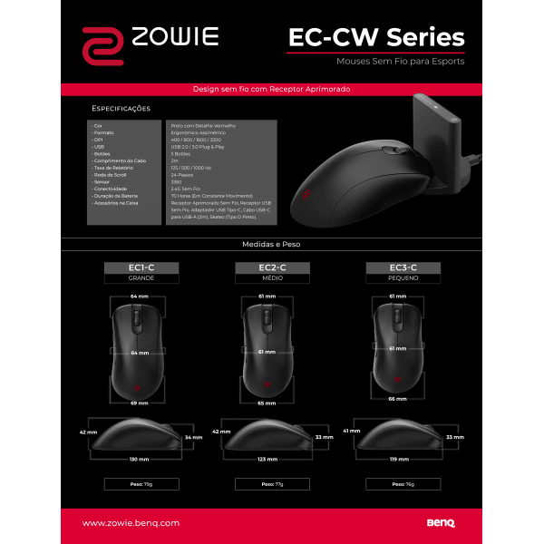 Mouse Sem Fio BenQ Zowie EC2-CW E-Sports Mouse Sem Fio BenQ Zowie EC2-CW E-Sports