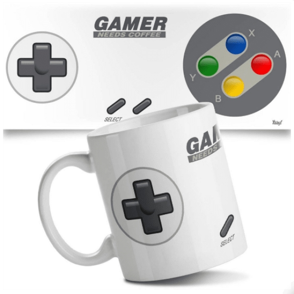 Caneca Branca Joystick Gamer Needs Coffee