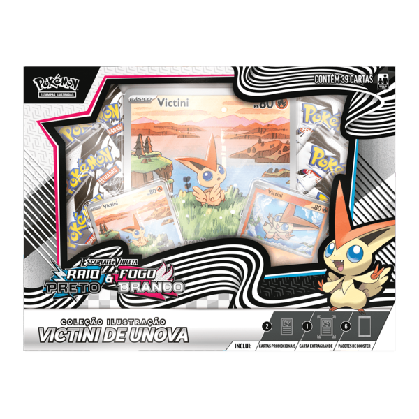 Box Pokémon Escarlate e Violeta: Raio Preto e Fogo Branco - Coleção Ilustração - Victini de Unova