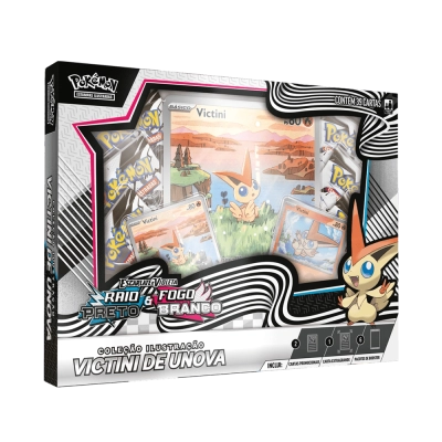 Box Pokémon Escarlate e Violeta: Raio Preto e Fogo Branco - Coleção Ilustração - Victini de Unova