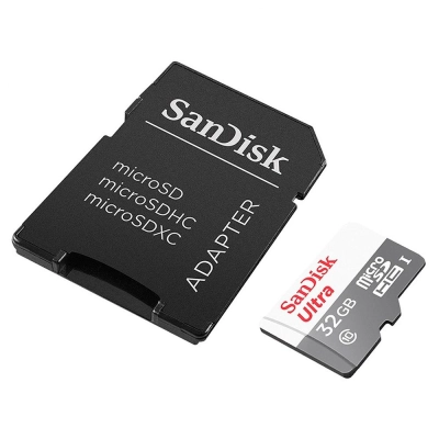 Cartão de Memoria SanDisk Ultra MicroSDHC UHS-I, 32GB com Adaptador - SDSQUNR-032G-GN3MA