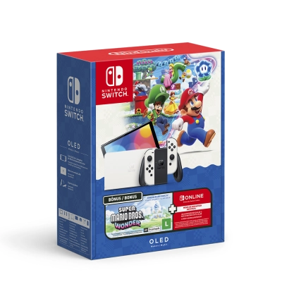 Console Nintendo Switch OLED Branco + Super Mario Bros. Wonder + Voucher Nintendo Switch Online 3 Meses