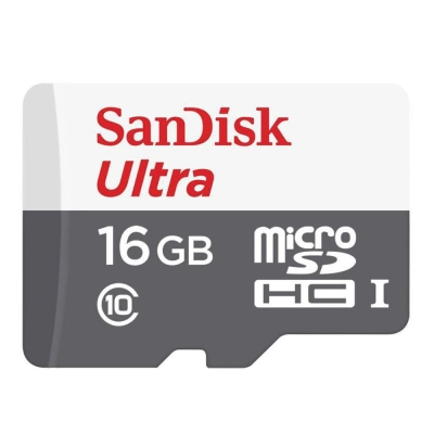 Cartão de Memoria SanDisk Ultra MicroSDHC UHS-I, 16GB com Adaptador 80MB/s - SDSQUNS-016G-GN3MA