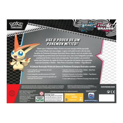 Box Pokémon Escarlate e Violeta: Raio Preto e Fogo Branco - Coleção Ilustração - Victini de Unova
