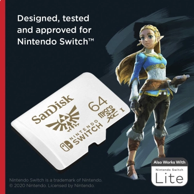 Cartão de Memoria SanDisk Zelda MicroSDXC 64GB SDSQXAT-064G-GNCZN - Nintendo Switch